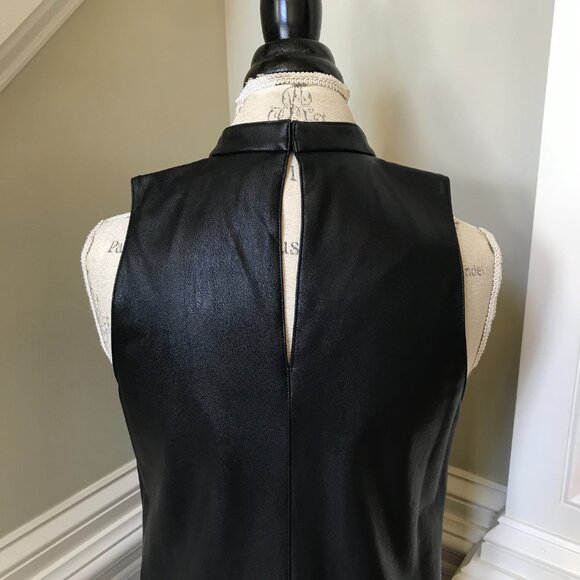Amanda Uprichard Faux Leather Mini Dress Womens Medium Black Sleeveless Shift - Picture 12 of 13